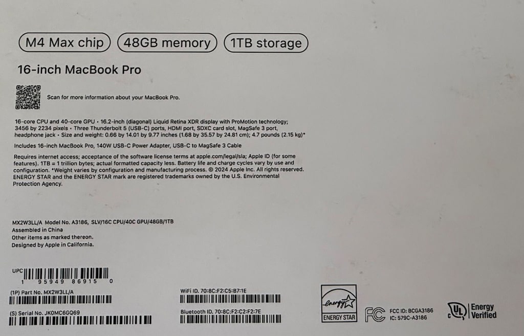 MacBook Pro 16 inc M4 max chip 48 gb memory 1tb storage - 7