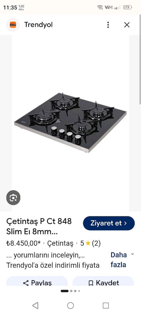 Doğalgaz uyumlu Çetintaş Marka Siyah Camlı Ankastre Set üstü ocak - 3