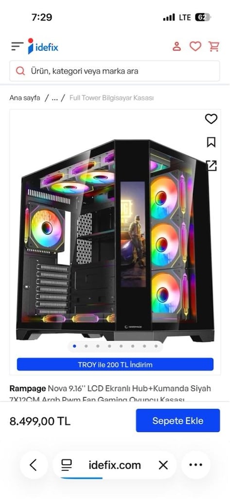 Ekranlı Rampage kasa 7 rgb fanlı