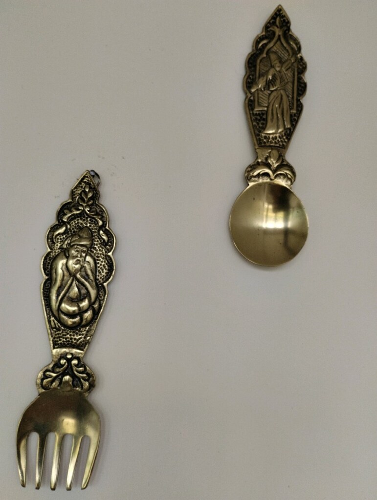 pirinç kaşık çatal orjinal antika - 4
