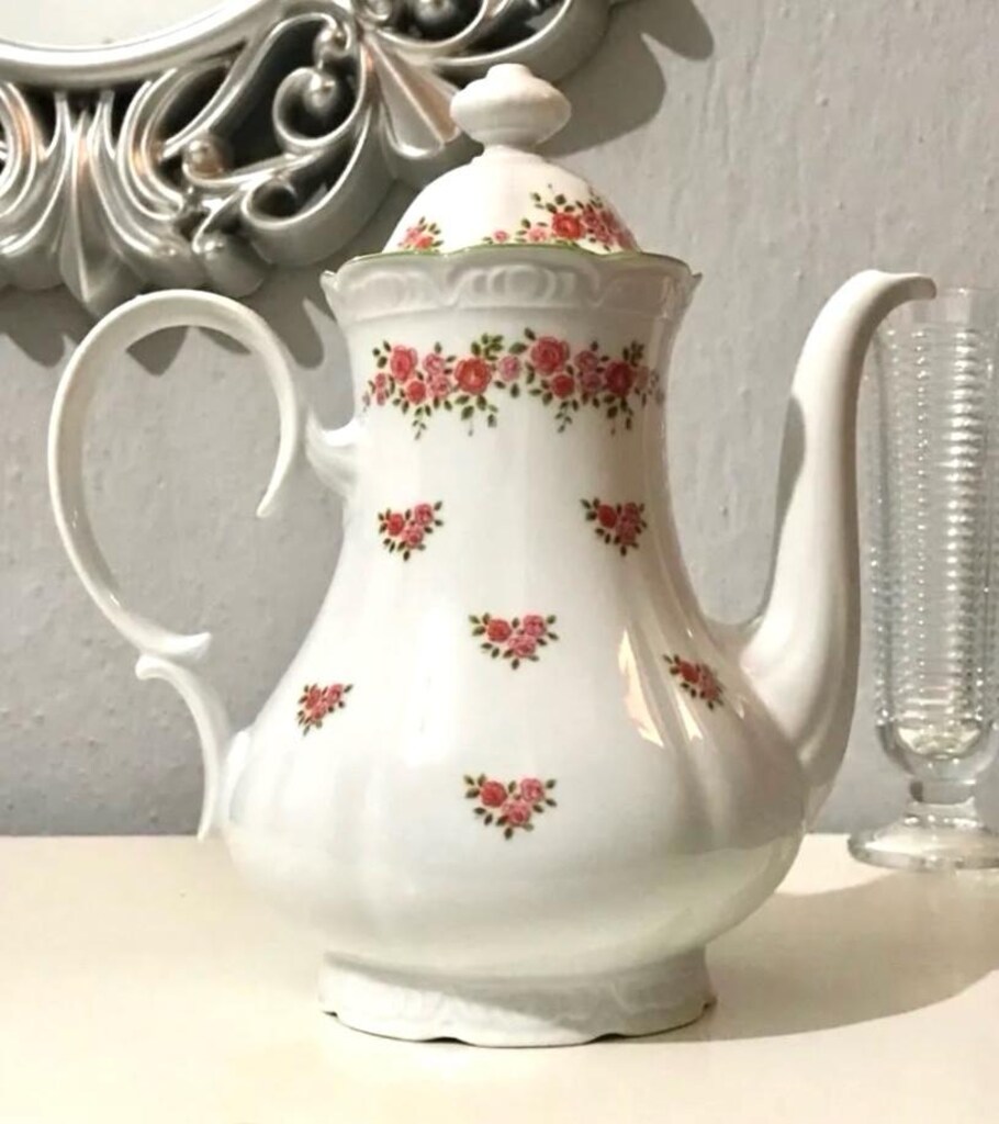 Alman Bavaria Antika El Boyama Porselen Çay Potu & BÜYÜK BOY - 8