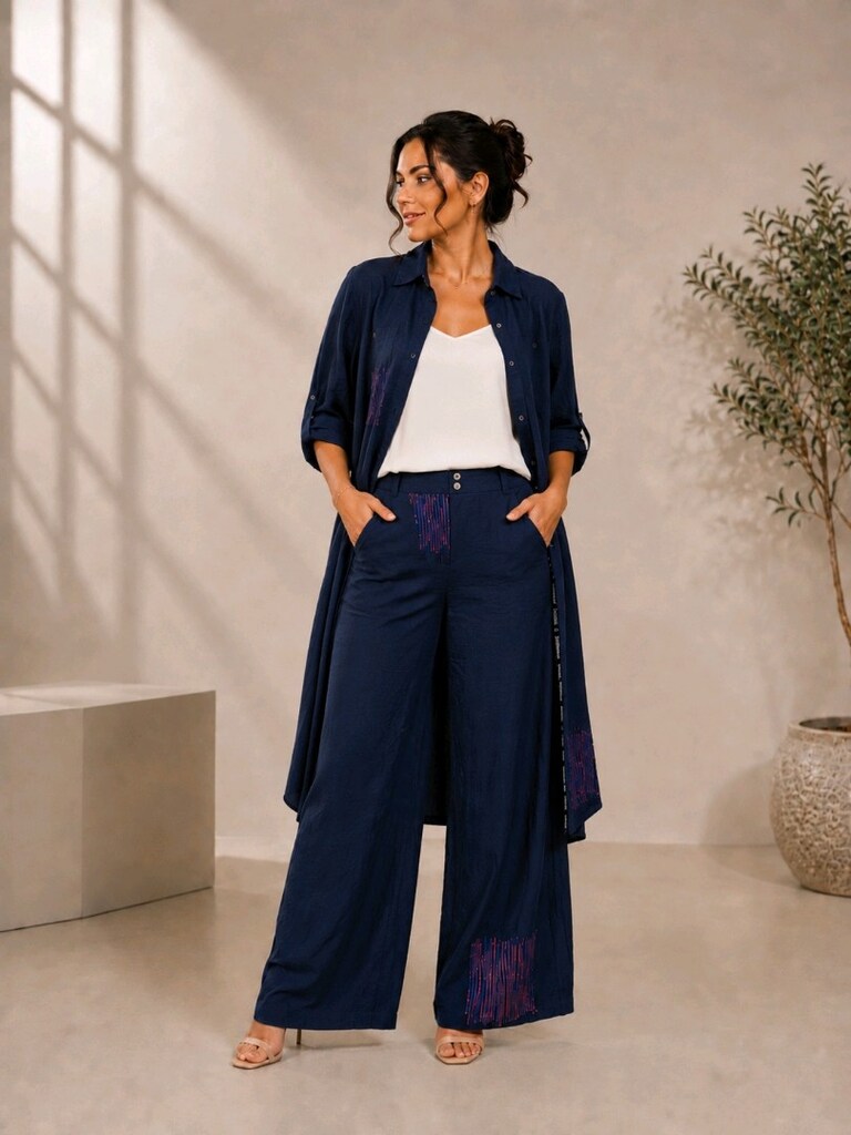 XL-XXL Lacivert Uzun Tunik & Geniş Paça Pantolon Takım Kadın Kombin - 2