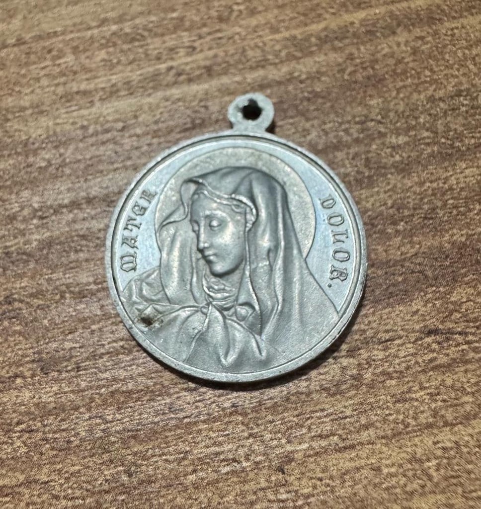 Vintage Gümüş Notre Dame & Sacred Heart of Jesus Dini Madalyon - 2