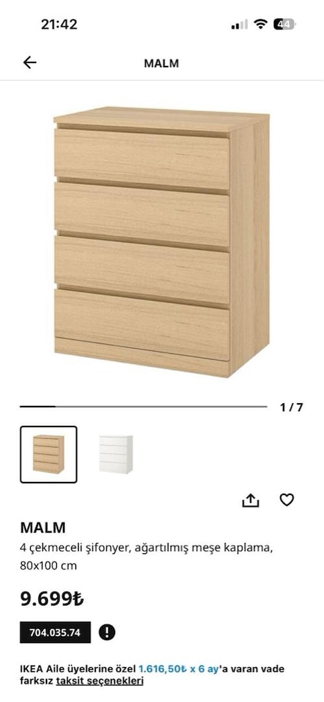 Ikea Malm 4 Çekmece Dolap Şifonyer