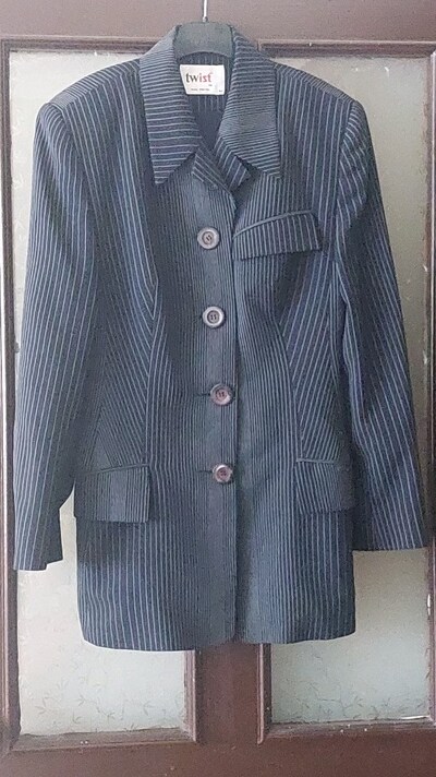 İpekyol Twist den Düğmeli Çizgili Gri Kadın Blazer Ceket
