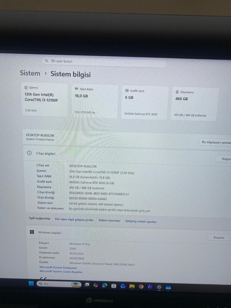RTX 3050 6GB | i3-12100F | 16GB RAM | Çift Monitör - 2