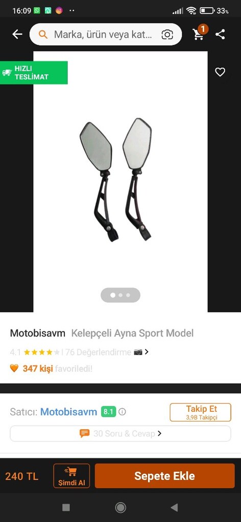 Bisiklet aynası SAĞ ve SOL az kullanılmış sorunsuz. ciddi olan yazsın. - 2