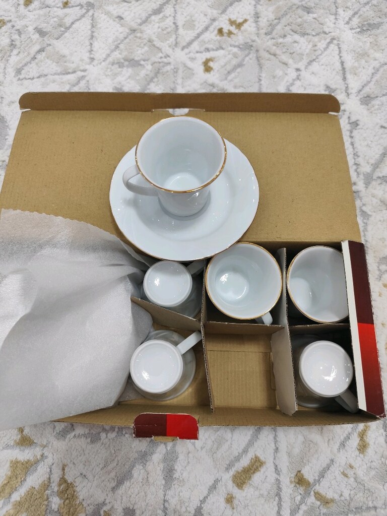 Kahve Fincan takımı Güral Porselen 12 Parça Porselen Mat Yaldız - 8