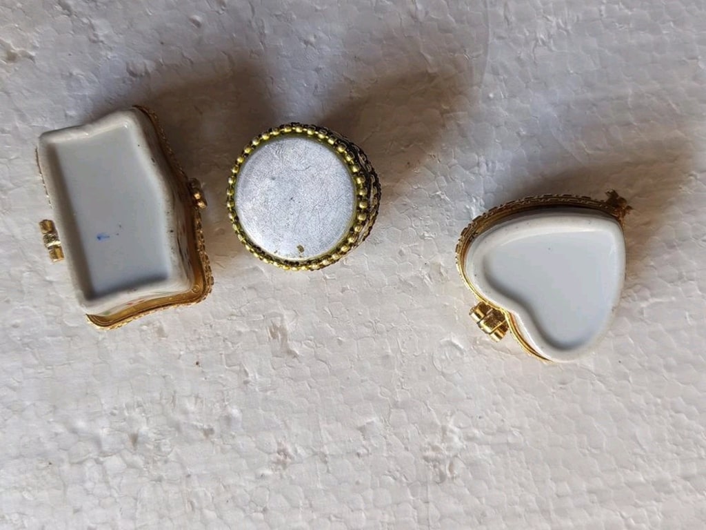 Vintage Kalp Mini Porselen Takı Kutuları - 4