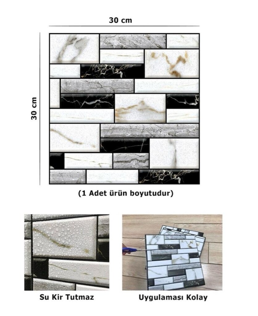 Modern Mermer Desenli Siyah-Beyaz Duvar Paneli - 2
