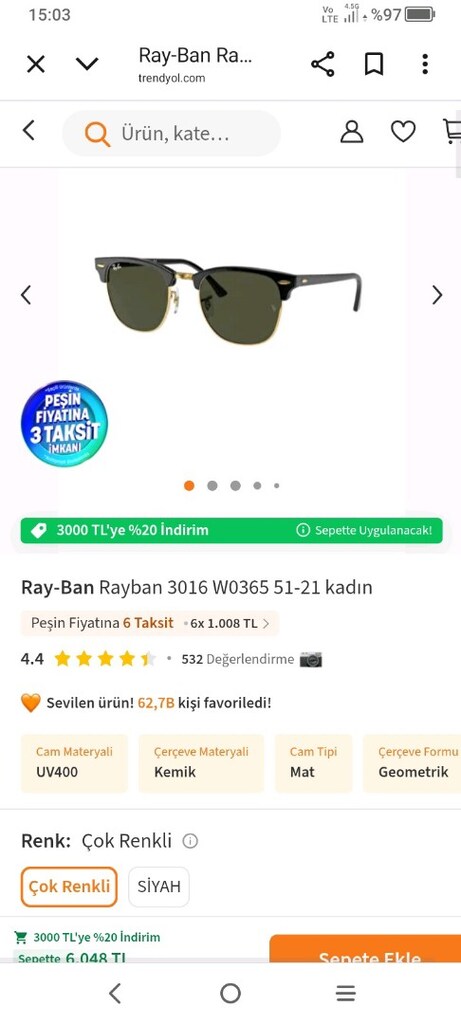 RAY-BAN GÜNEŞ GÖZLÜĞÜ UV400 RB3016 - 10