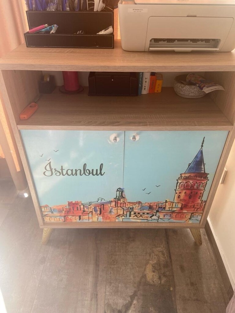 Istanbul meşeli Şifonyer + 3 meşeli duvar rafi