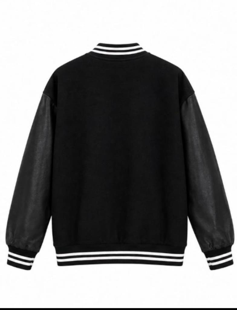 Siyah Deri Kollu Letterman College Ceket - 3