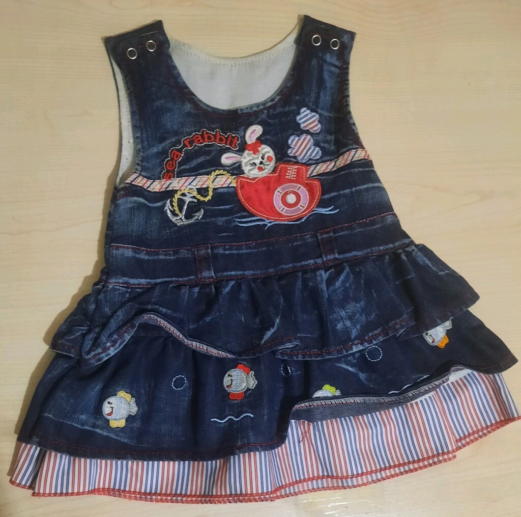 Kız Çocuk Koyu Kot Denizci Temalı Jile Elbise (1.5 Yaş / 80 cm)