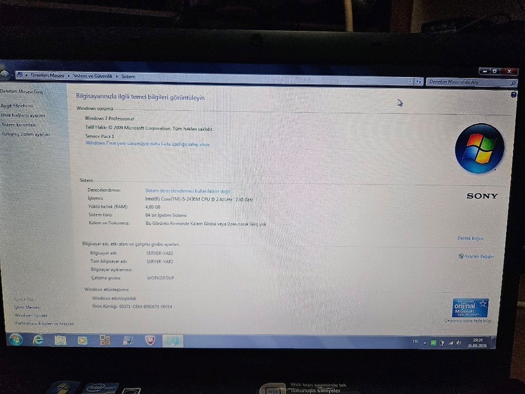Orijinal Çantalı Sony Vaio - i5 İşlemci / 4GB RAM / Tertemiz - 6