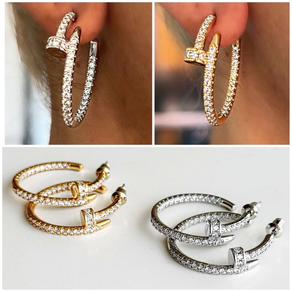 Cartier model taşlı çivi halka küpe