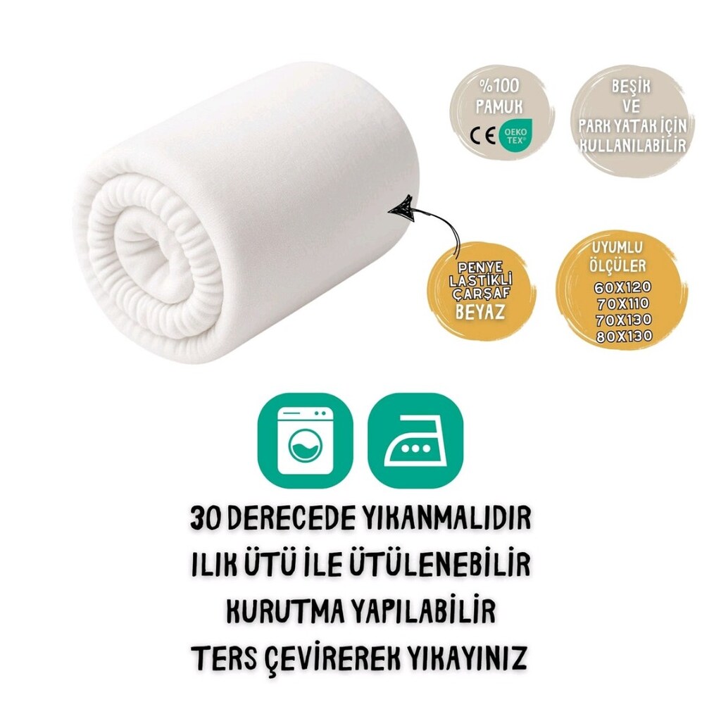 %100 PAMUK Penye Lastikli krem Çarşaf - 4