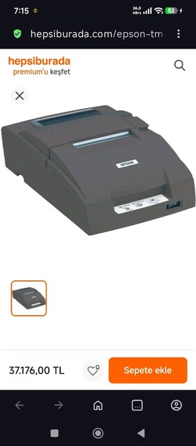 EPSON TMU 220B ADİSYON YAZİCİ YEMEKSEPETİ,GETİR,DUKKAN İCİN GEREKLİ