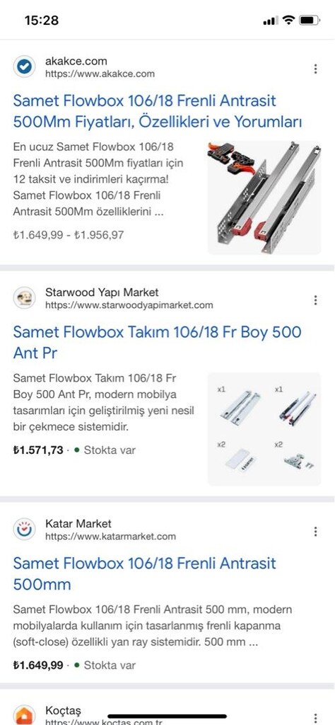 Samet Flowbox Çekmece Rayı Takımı bordürlü 106/18 500 106/18 400 - 19
