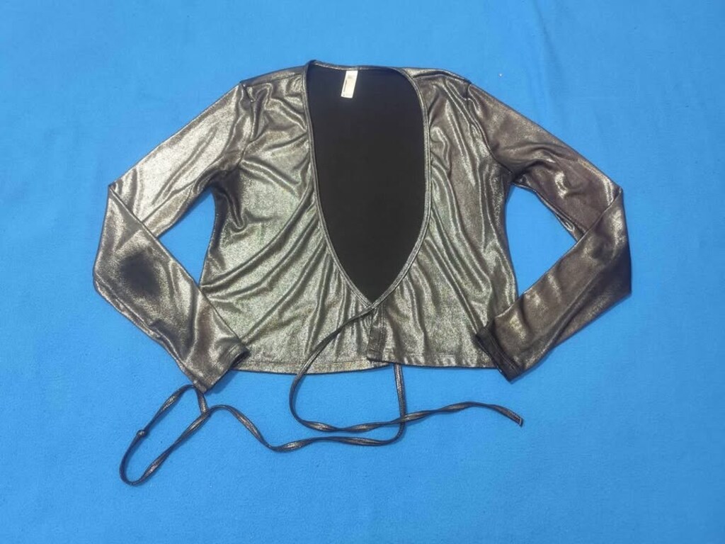 Nadir American Apparel Gümüş Parlak Uzun Kollu Crop Hırka - 5
