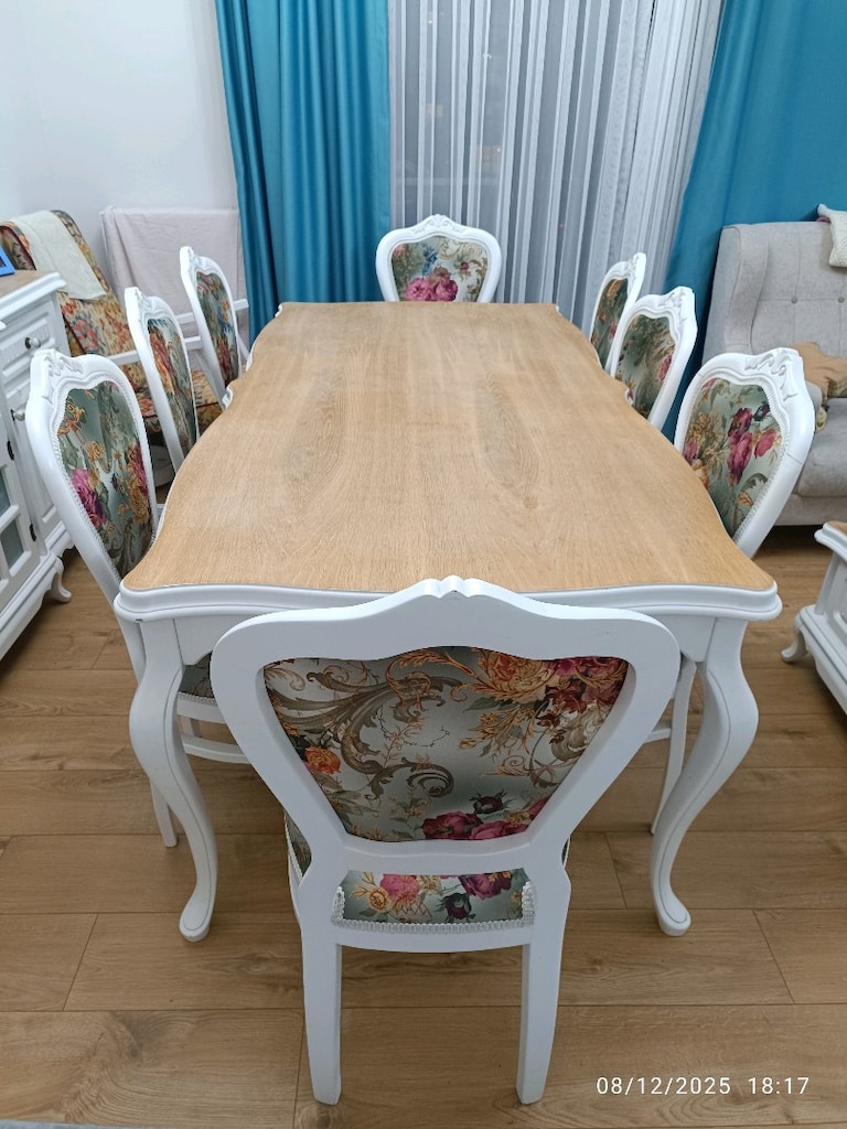 masif ahşap Yemek masası 100*190, 8 sandalye (sıfırı 75 bin TL)