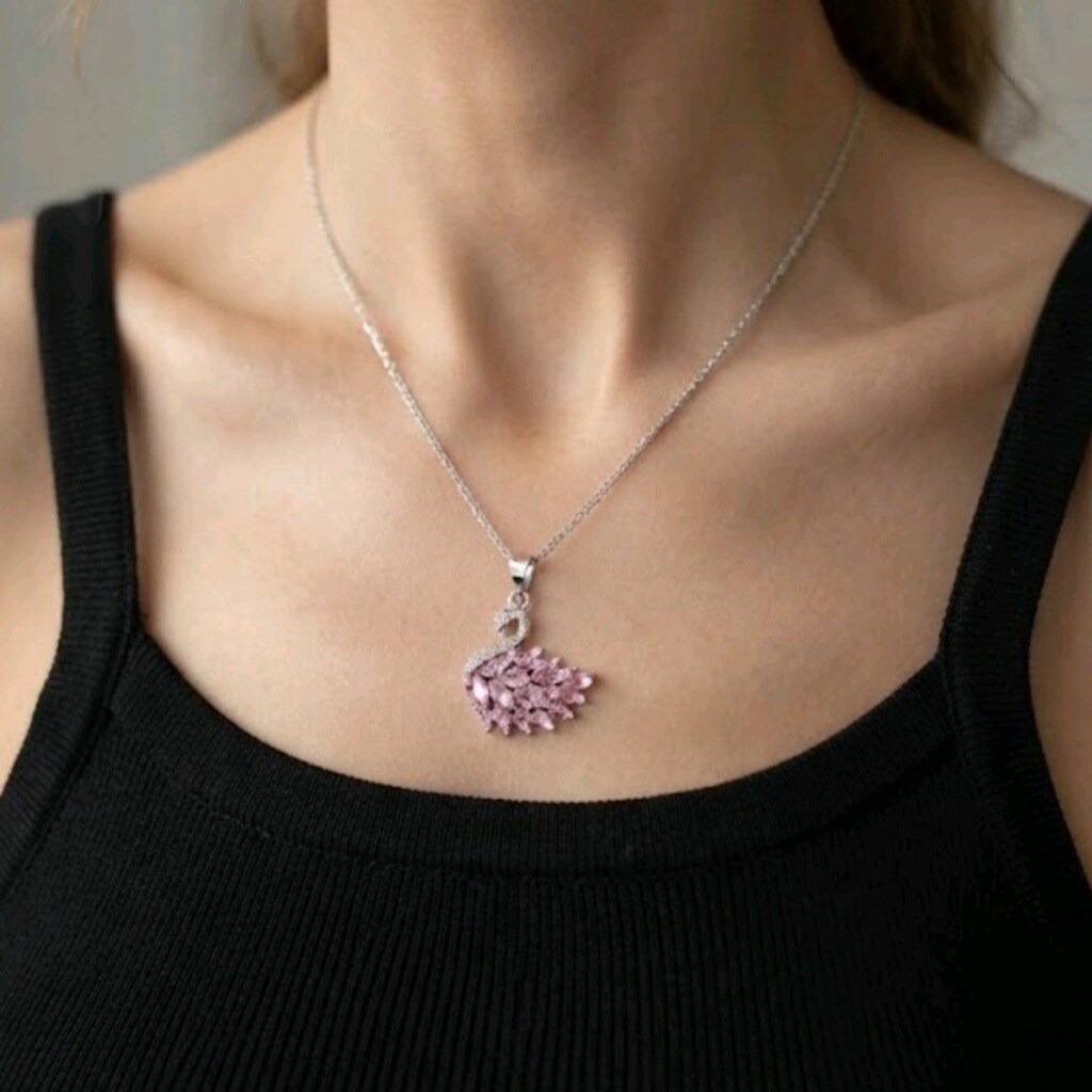 KUĞU PEMBE TAŞLI KOLYE ve BİLEKLİK TAKI SETİ - 2