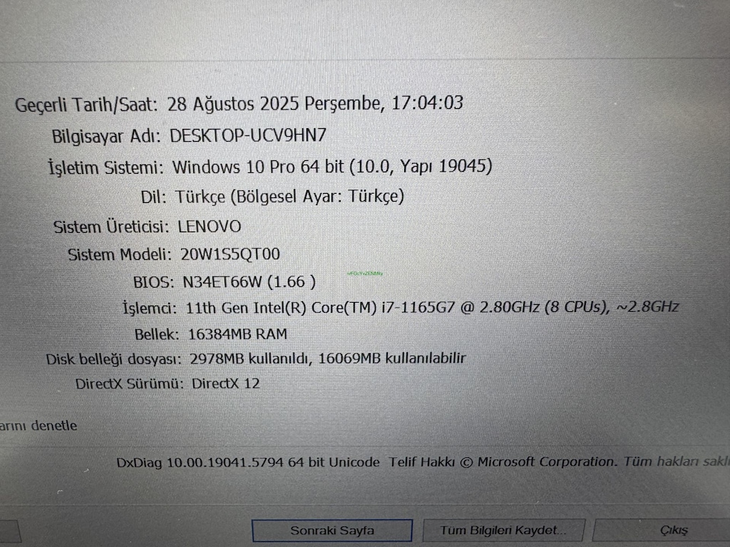 LENOVO THİNKPAD T14 İ7 11. NESİL 16 RAM 256 NVME - 5