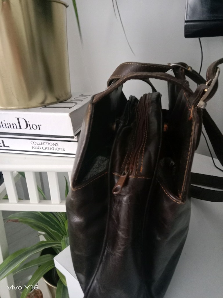 Gön Handmade %100 Hakiki Deri El Yapımı Vintage Omuz Çantası — görsel 5/5