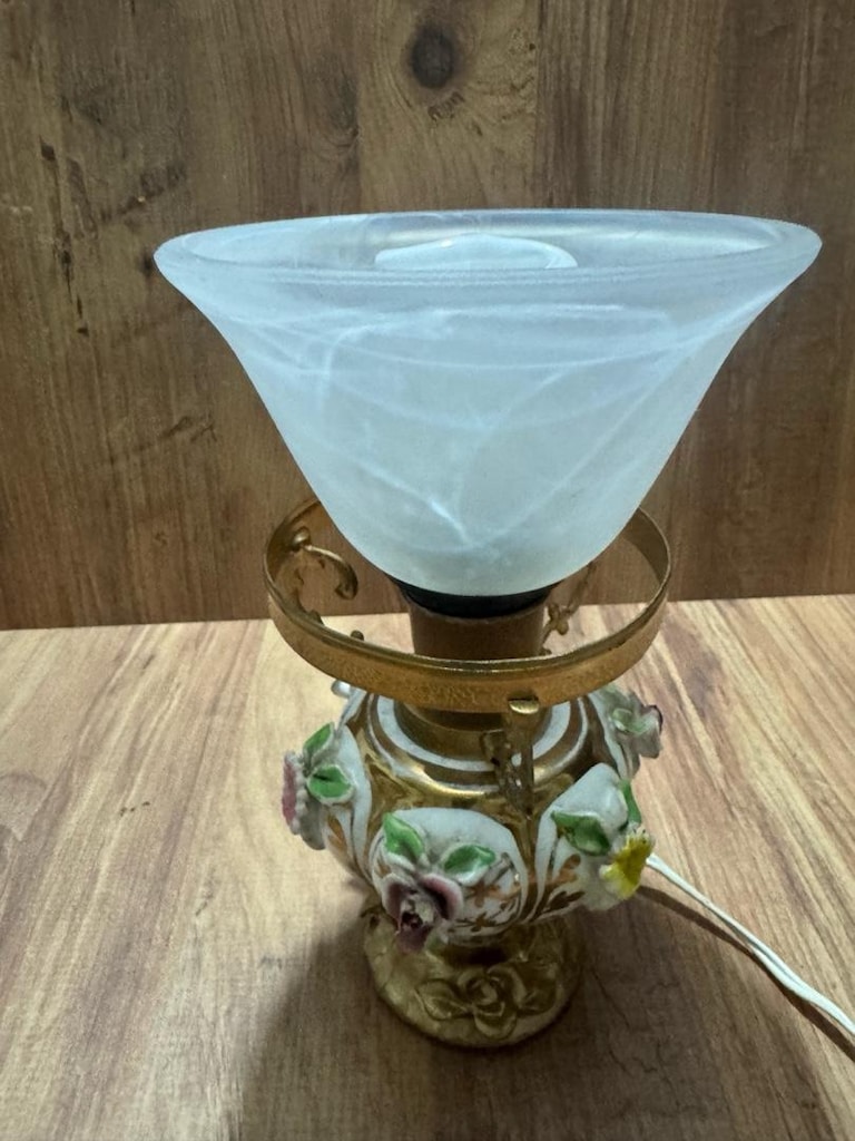 Antika Tarzı Porselen Capodimonte Çiçekli Gece Lambası / Abajur