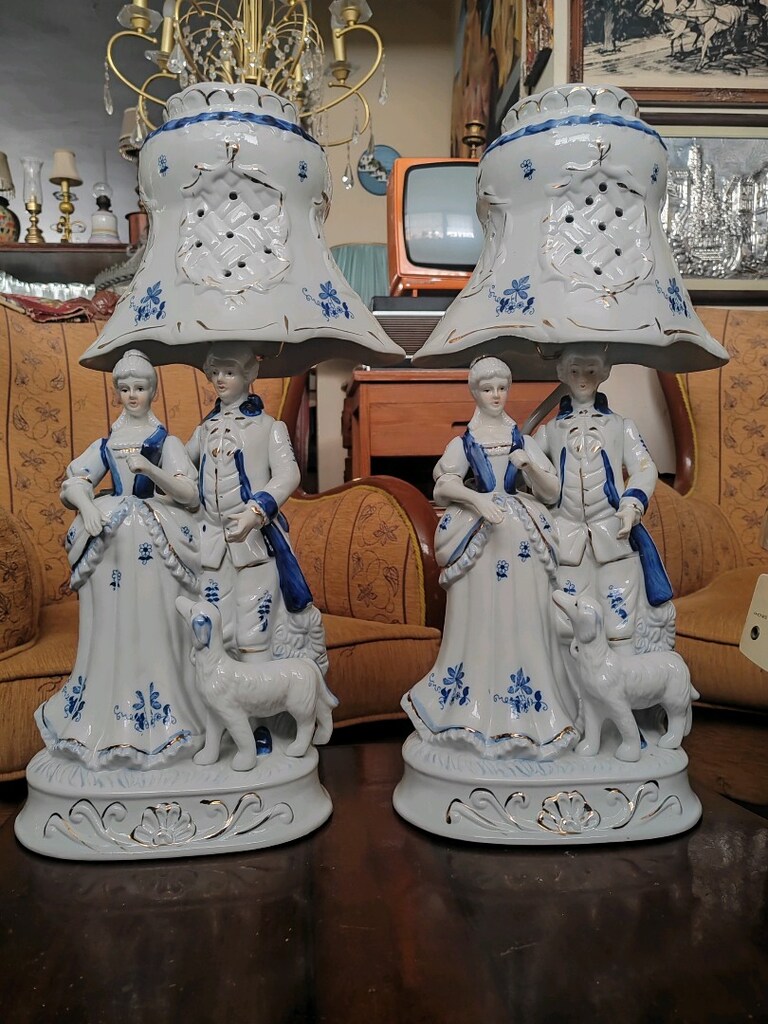 Vintage porselen çift Abajur 50 cm - 4