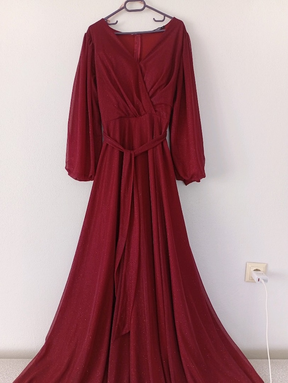 Bordo uzun abiye - 4