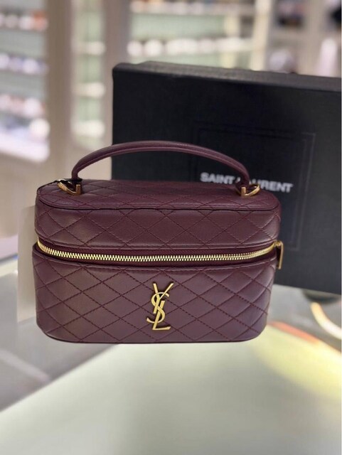 ACİL YSL Saint Laurent Bordo Deri Mini Vanity Çanta (Kutusuyla)