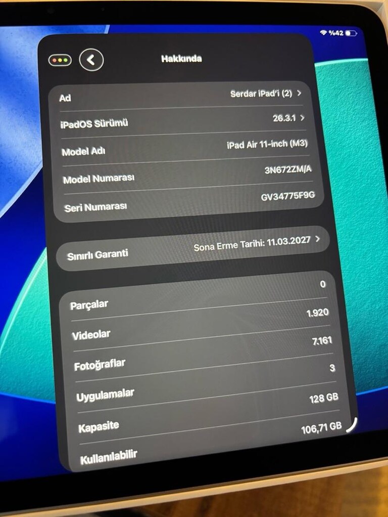 İpad Air M3 - 11 İnch Devir 8 Pil 100 - 9