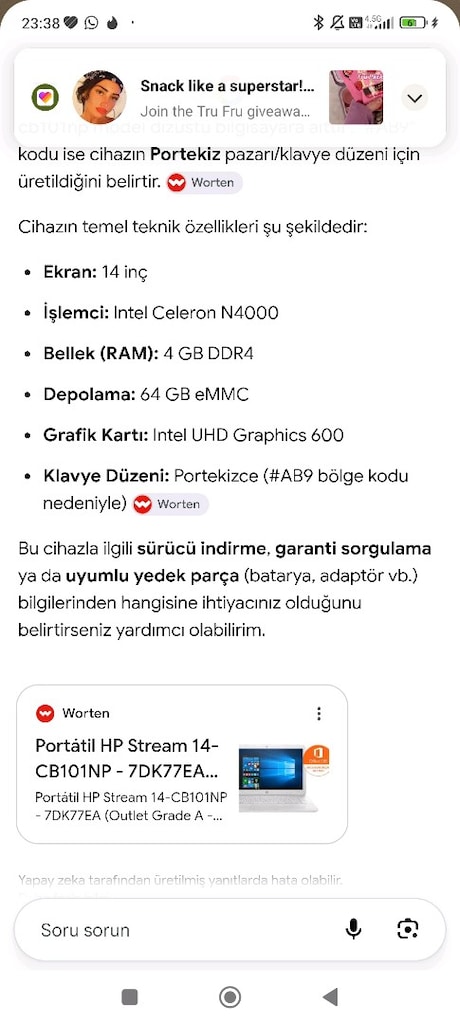 HP Stream 14-cb Yedek Parçalık - 4
