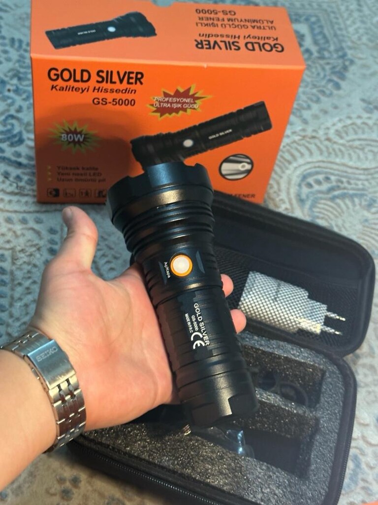 SIFIR Gold Silver GS-5000 80W Şarjlı Profesyonel El Feneri – Kapalı Ku - 5