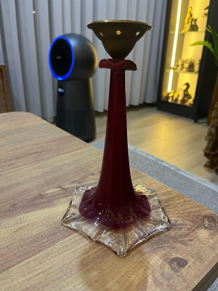 murano bordo cam tarzı pirinç şamdan - 2