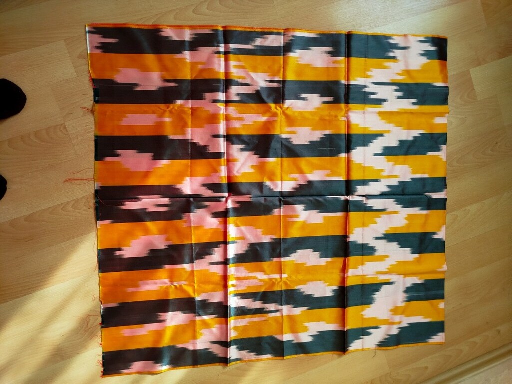 Vintage sıfır çeyizlikten Özbek milli adras kumaşı 2 metre eni 91 cm. - 7
