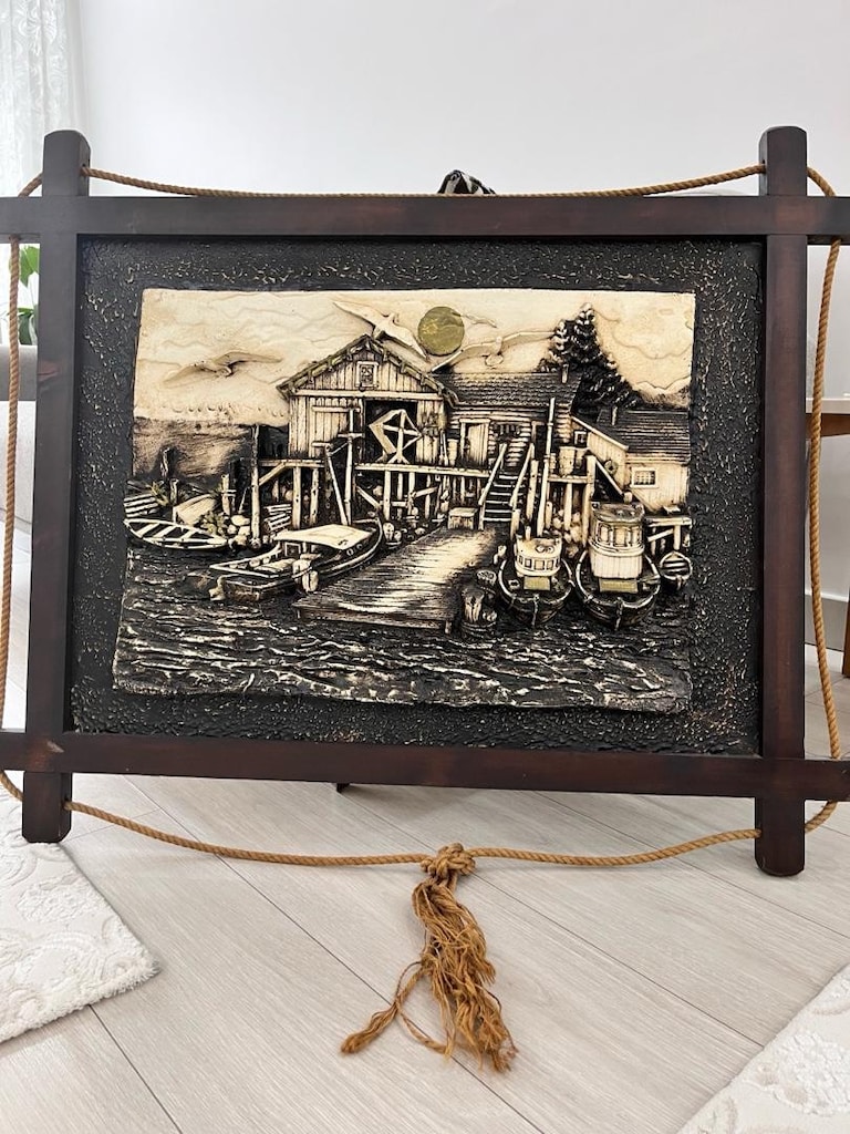 Kabartmalı Ahşap Çerçeveli Büyük Boy Rölyef Tablo (80x100 cm)