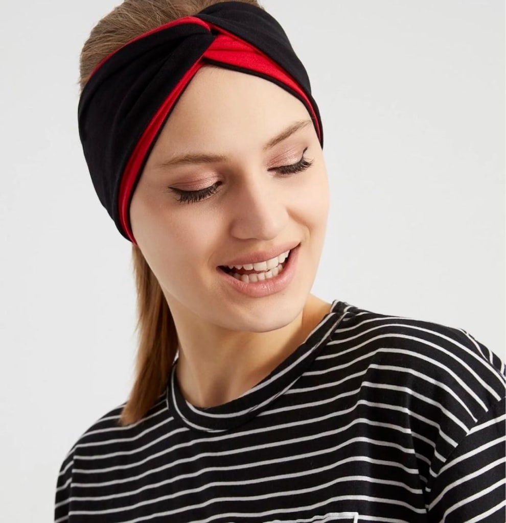 Siyah Kırmızı Çapraz Bandana Saç Bandı