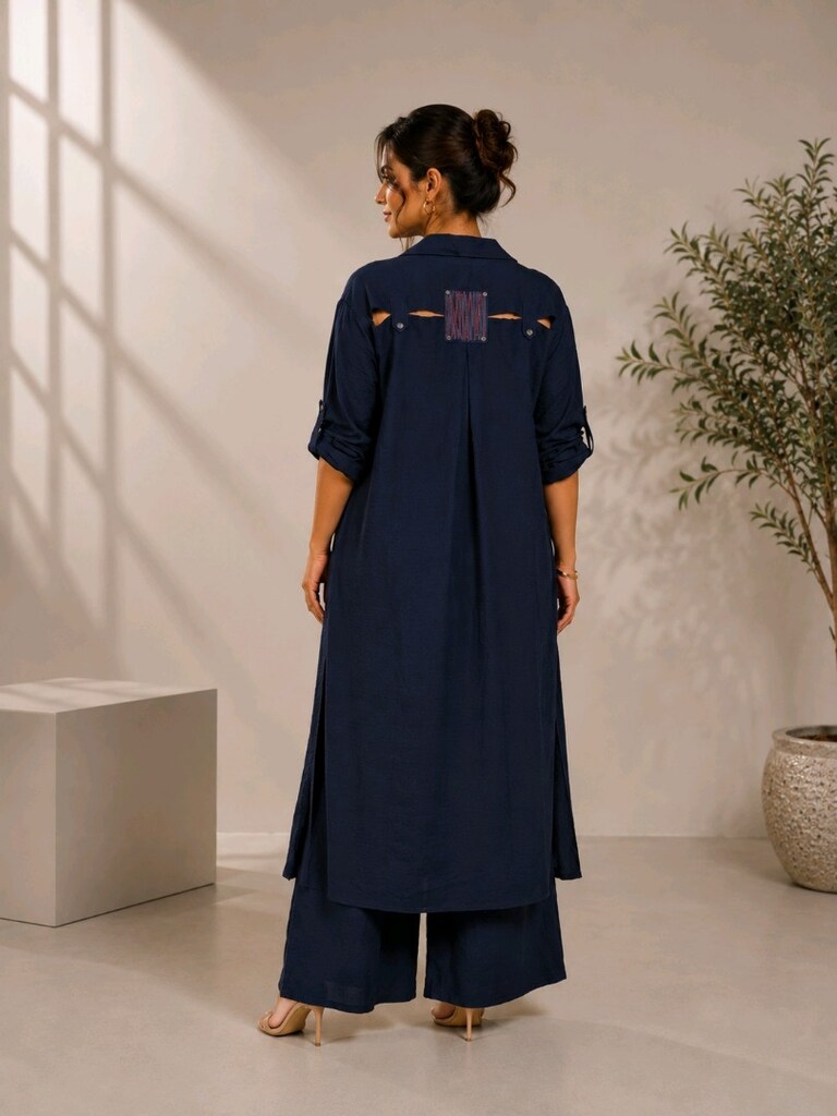 XL-XXL Lacivert Uzun Tunik & Geniş Paça Pantolon Takım Kadın Kombin - 3