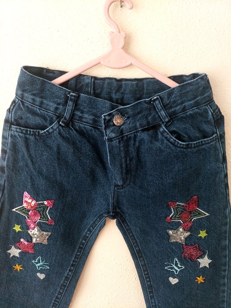 Pullu-nakışlı kız çocuk Jean pantolon - 4