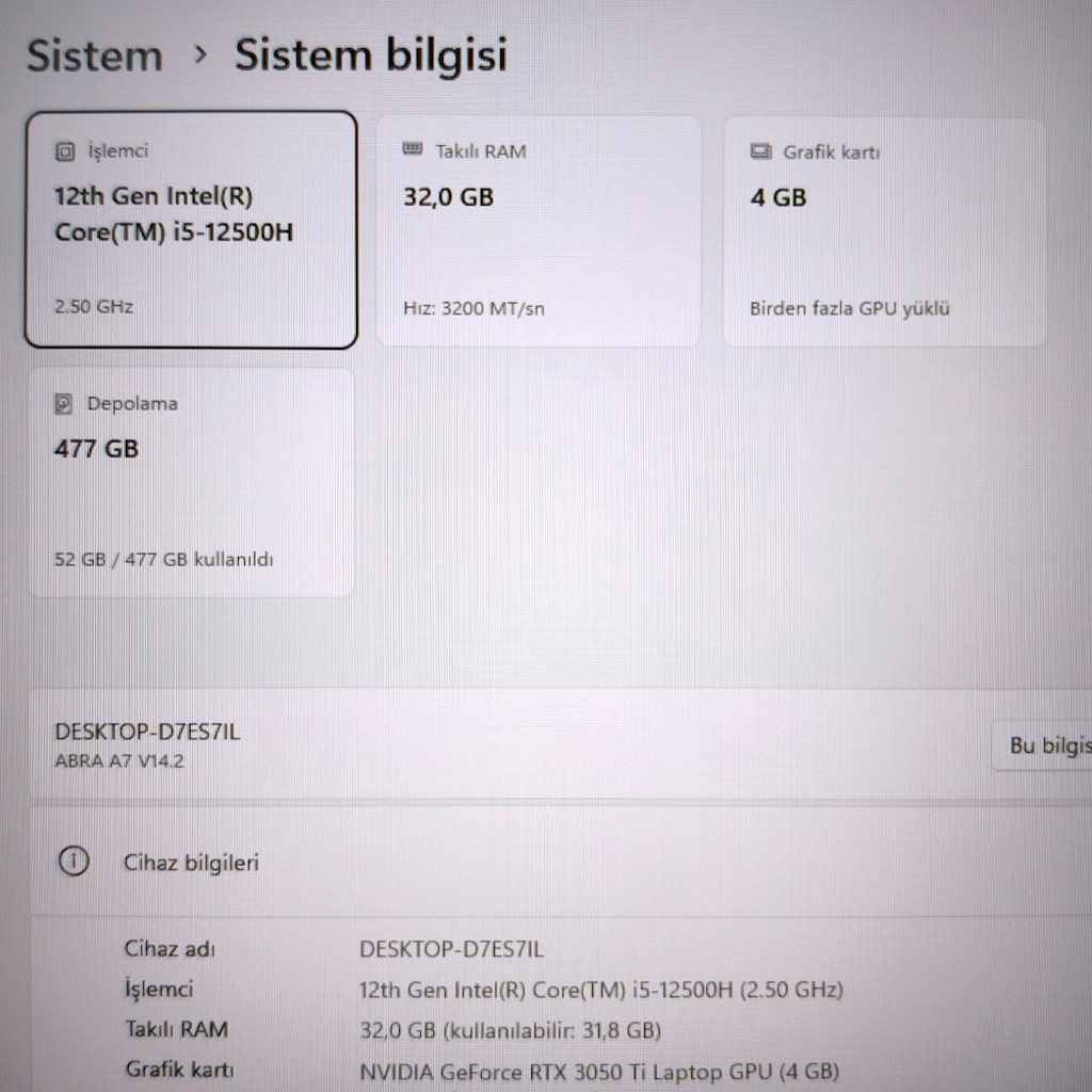 Monster / 32 Ram / Rtx 3050ti / 500 Ssd / 17.3" Büyük Ekran / 144 Hz - 12