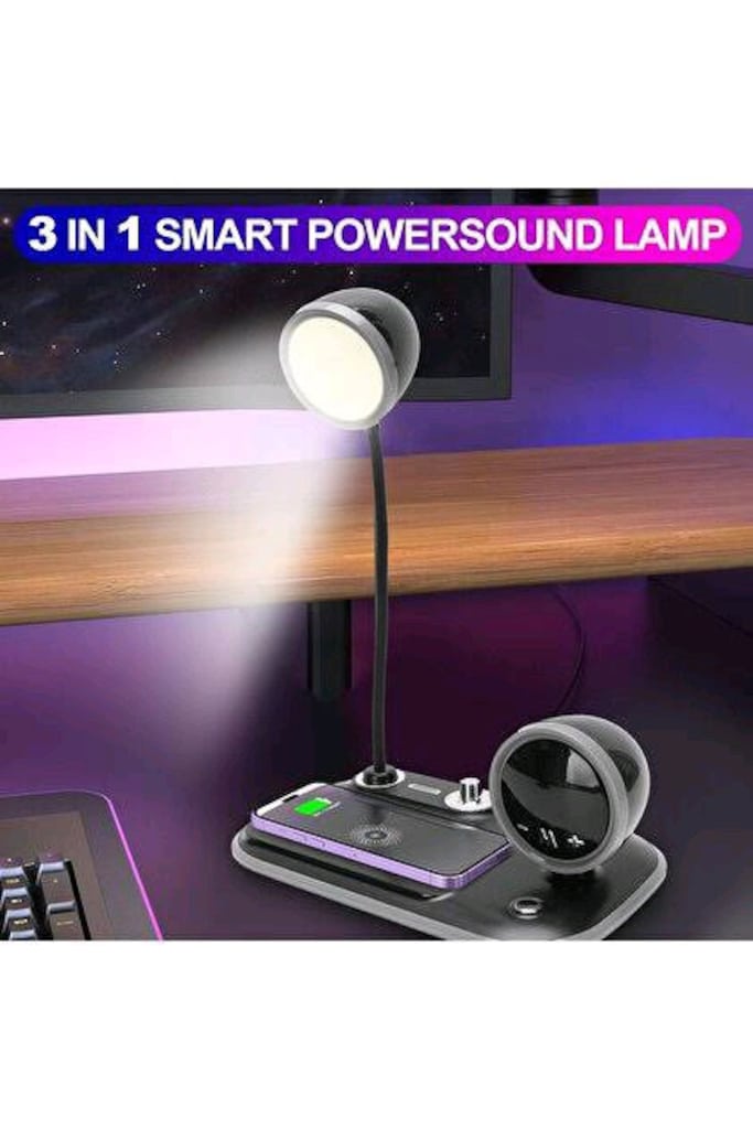 3 in 1 - 15W Kablosuz Şarj Standı - Bluetooth Hoparlör - Masa Lambası - 3