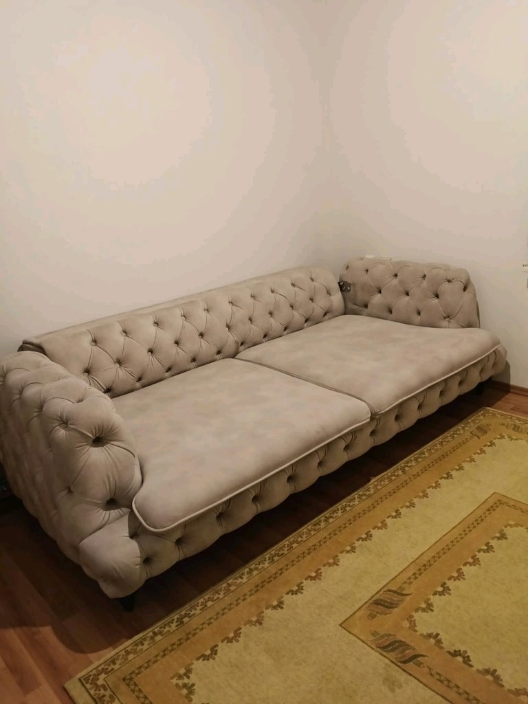 Çok Temiz Krem Renk Chesterfield / Chester Üçlü Koltuk - 4