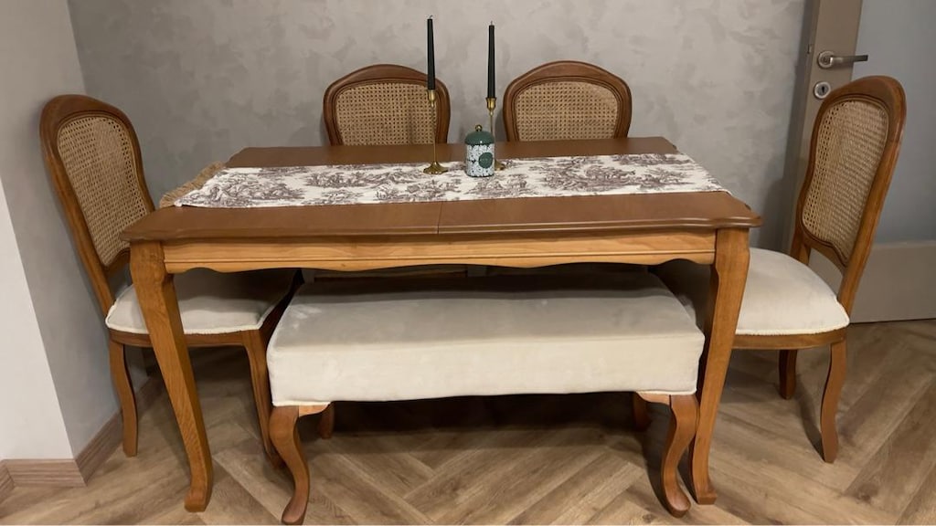 yemek masası + 6 sandalye + 1 bench, ceviz renk, ahşap, açılabilir - 5