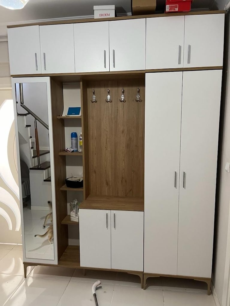 Rani EA121 Portmanto Boy Aynalı Raflı Ayakkabılık Vestiyer Sepet Ceviz