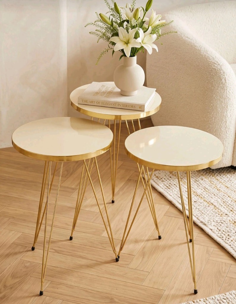 Gold Krem Model 3 lü Zigon Sehpa - 2