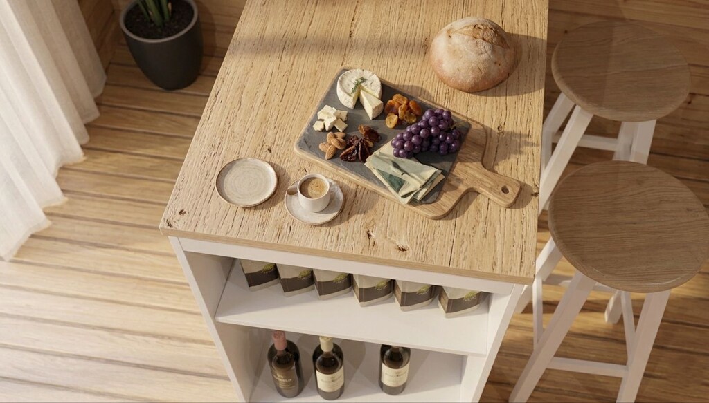 Sıfır , %100 MDF , Bar Masası / Çok Amaçlı Raflı Mutfak Masası - Beyaz - 6