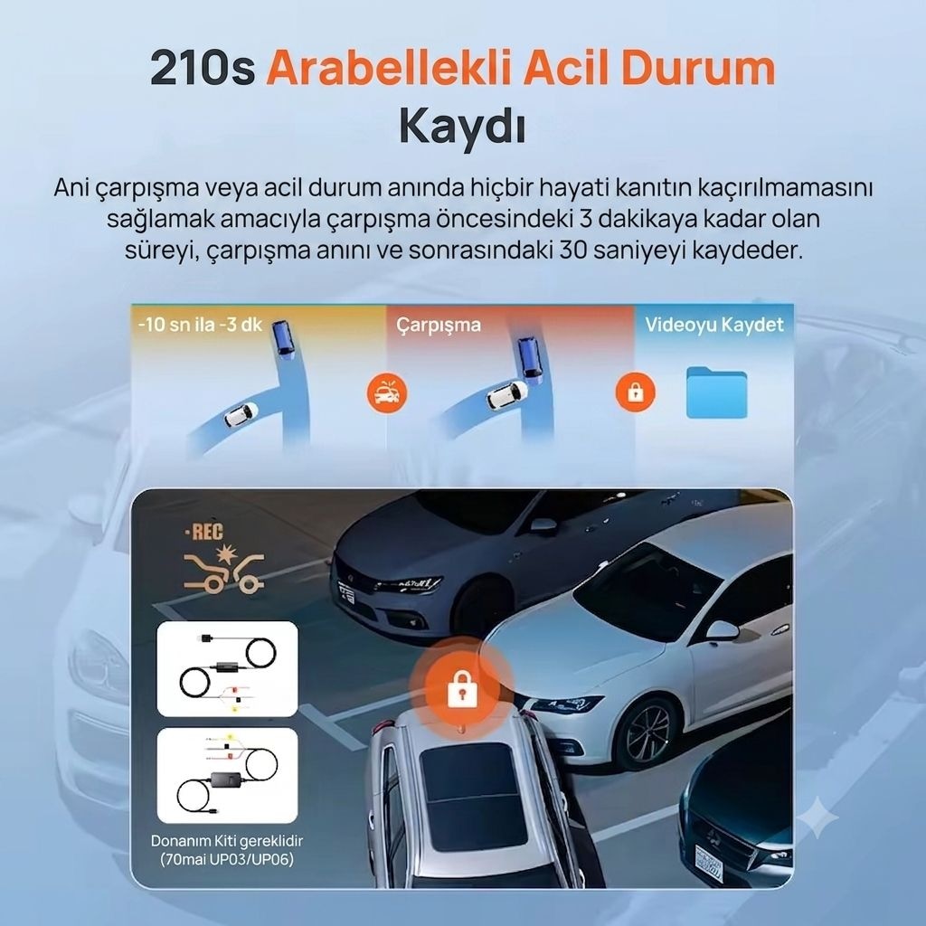 70mai T800E 3 Kanallı Ön Arka İç Mekan Kamera + UP03 Park Modu Kiti - 8