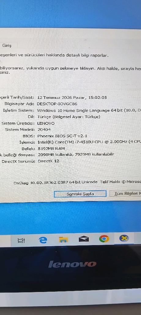 Lenovo Flex 2-14 İntel İ7 4510U işlemci - 8gb ddr4 ram-240gb ssd - - 5